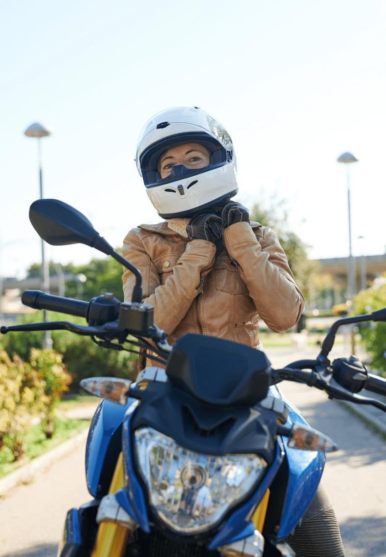 woman wears helmet incase of motorcycle accident