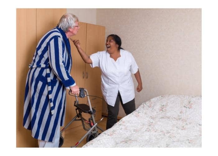 nursing home staff is yelling and abusing elderly patient
